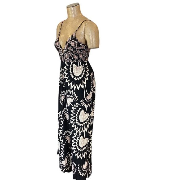 Angie BOHO Floral Wide Leg Jumpsuit Cutout Back Tie Sz M Black Multicolor 143S - Picture 3 of 6